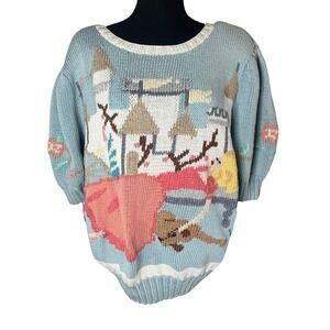 Vintage Storybook Berek? Chunky Pastel Princess Castle Sweater puff sleeve *Read